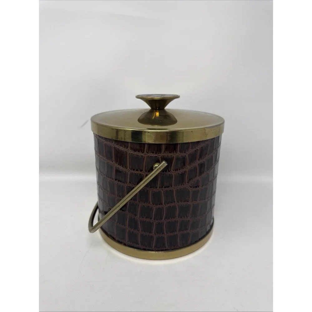 Vintage Serv-Master Creations MCM Faux Alligator Brass Gold Tone Ice Bucket